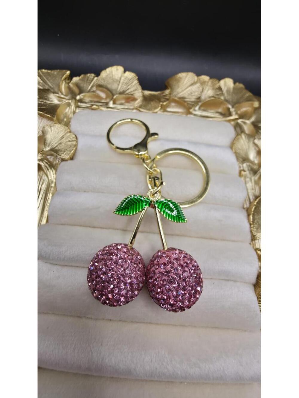 Rhinestone Cherry Keychain Bag Charm